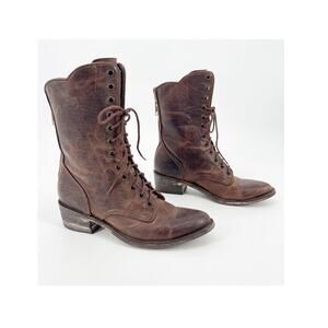 Old Gringo Women's 7 Brown Distressed Granny Lace Up Victorian Cowgirl Boots